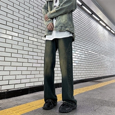 港风秋款男牛仔裤染印花渐变色直筒宽松长裤NK862P45，男装牛仔裤，星座1013-1