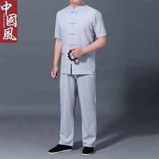 唐装2023夏季新款短袖上衣中山装风扣两件套男士宽松古风男装，男装民族服装，电商B212（原钱塘6029）