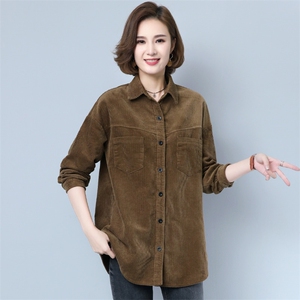 灯芯绒衬衫女士2024新款春秋妈妈装中长款大码胖妈妈衬衣高端外套图片