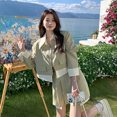 春现-学院风可盐可甜假两件外套裙套装B190-2813-P160-K218，女装套装/套裙，2B190