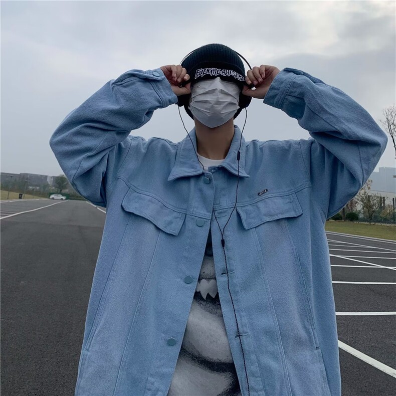 美式高街牛仔外套男春秋季ins潮牌渐变扎染hiphop宽松夹W4681-P68,男装工装外套,星座412