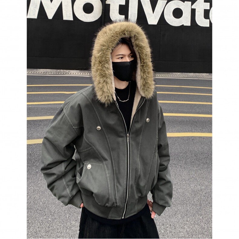 冬季座山雕美式棉服外套男女兔毛冬季cleanfit派克服短款棉衣p128,男装棉衣,电商C307