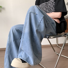 美式复古旧脏染破洞牛仔裤男宽松阔腿裤拖地弯刀长裤子NZ632-P55，男装牛仔裤，星座308B-2
