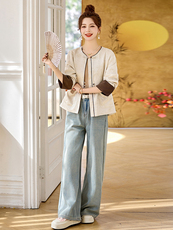 新中式国风外套女2025年春装新款时尚高级感夹克改良气质唐装上衣，女装短外套，依万里