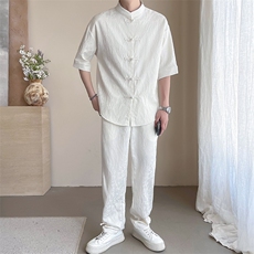 轻熟风~2025夏季新中式盘扣提花设计休闲套装TZ003/P95，男装休闲套装，电商B331