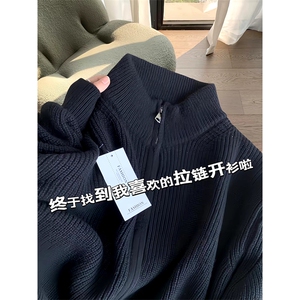 重磅秋冬北极绒双拉链毛衣开衫美式复古休闲慵懒风宽松针织衫外套图片