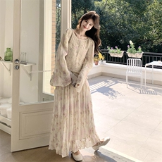 26春新款现-浪漫蕾丝拼接千金碎花半身裙两件套2618-P200K328，女装套装/套裙，2B190