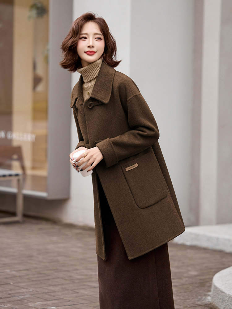 2025秋冬新款羊毛呢外套品牌女装宽松气质双面呢大衣中长,女装双面呢大衣,衣之秀