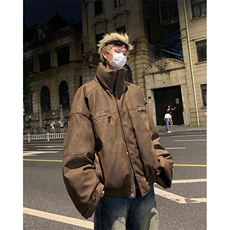 405A美式复古个性金属设计短款皮衣棉服MY24916-特批108控178，男装皮衣，星座405A