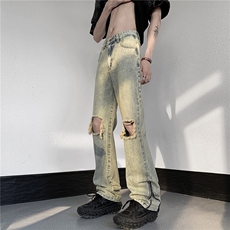 美式ins高街暗黑小众个性破洞牛仔裤显腿长小脚裤JM1736-P65控88，男装牛仔裤，电商A061-1