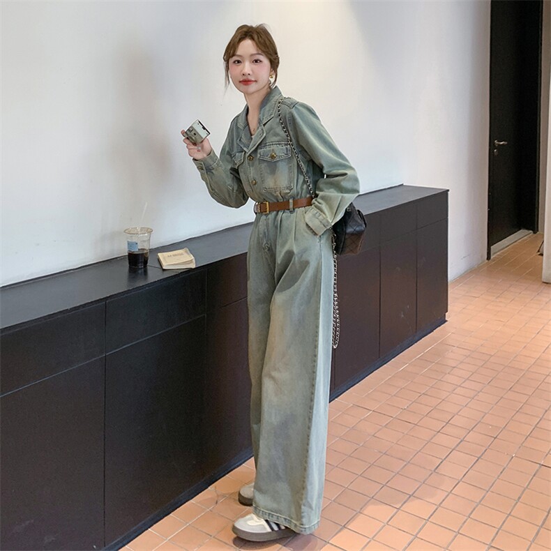 现货2D078-L6043-P155K219牛仔连体裤长袖,女装连体裤,2D078
