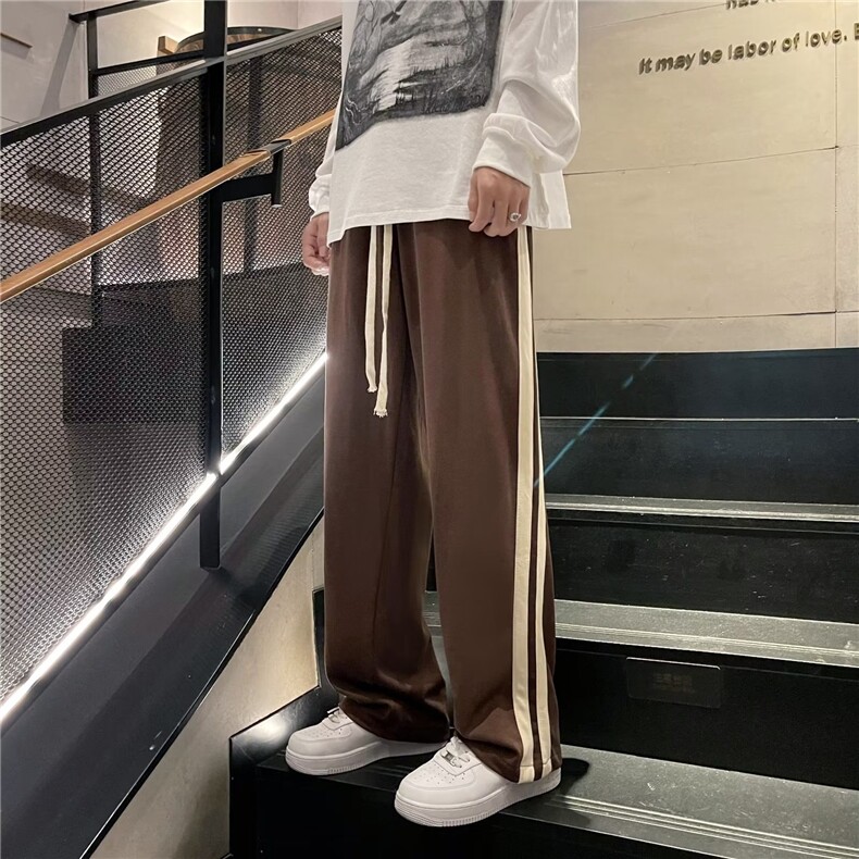 秋季高街条纹开叉休闲长裤韩版潮流百搭直筒运动裤男 K4067-P32图片