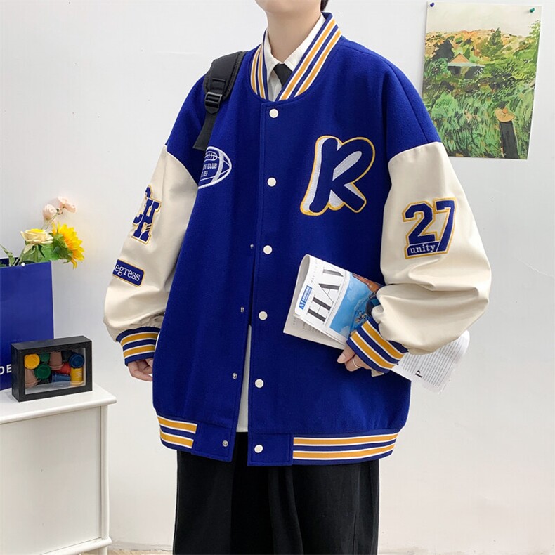 现货得物直播品质棒球服男毛巾刺绣PU皮毛呢夹克外套JK6618,男装夹克,电商A426-1(原A430-1)
