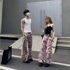 【有货】DA136-批58夏季新款嘻哈粉迷彩街头直筒宽松男女工装裤，男装牛仔裤，星座603-2