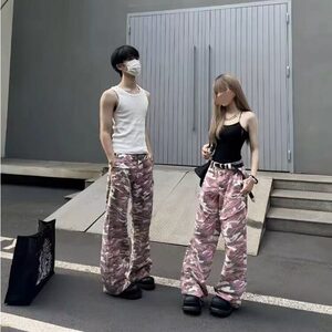 【有货】DA136-批58夏季新款嘻哈粉迷彩街头直筒宽松男女工装裤图片