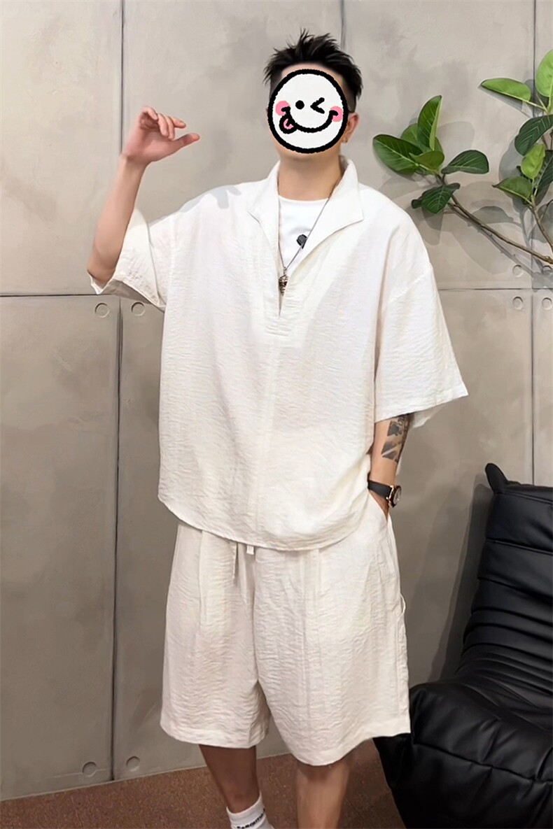 (网图慎用）特批P58无差价假两件透气轻薄亚麻两件套装男TZ5355,男装休闲套装,电商A001-1