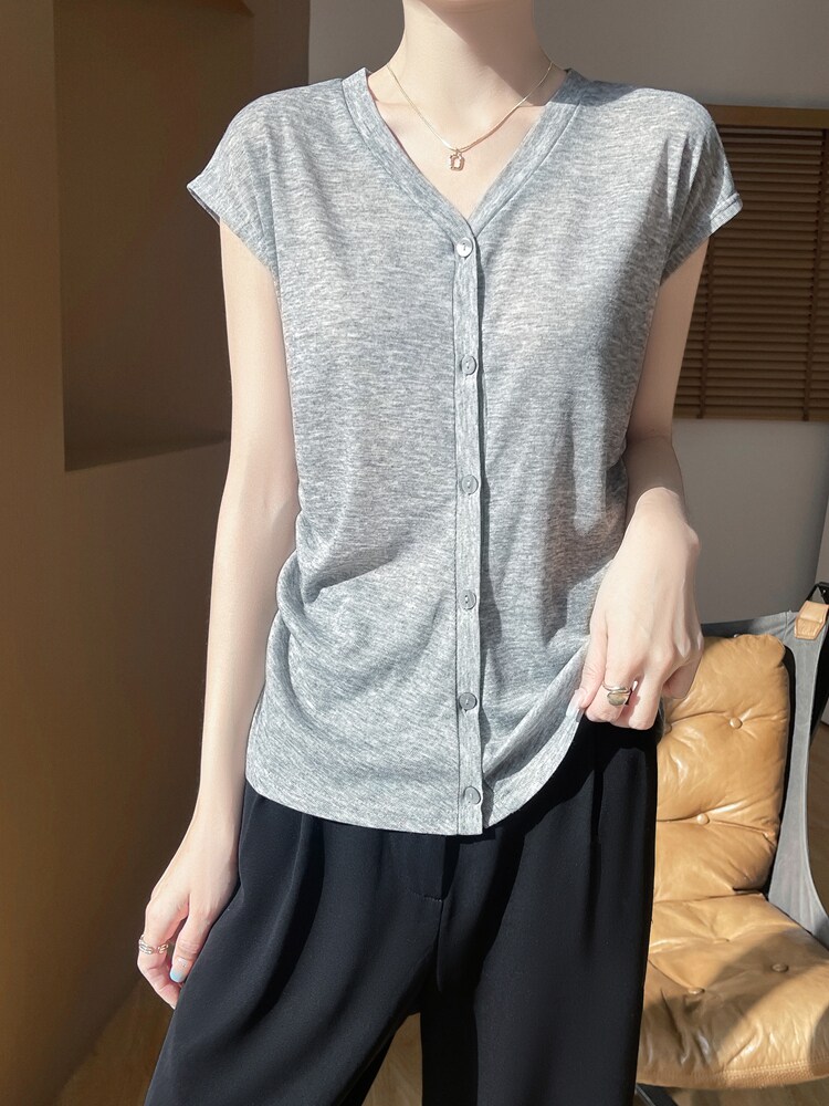 v领新款针织女无袖纯色简约百搭宽松套头上衣内开衫,针织衫/毛衣,绒宛羊绒