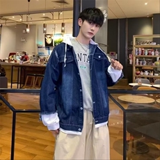 牛仔连帽外套男士春秋季宽松水洗蓝色百搭上衣服个性潮牌情侣夹克，男装夹克，星座218-1（原230）