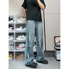 【有货】复古蓝泼墨破洞牛仔裤男款夏季美式vibe裤子KNZ01LL-P48，男装牛仔裤，星座1007（原301D）