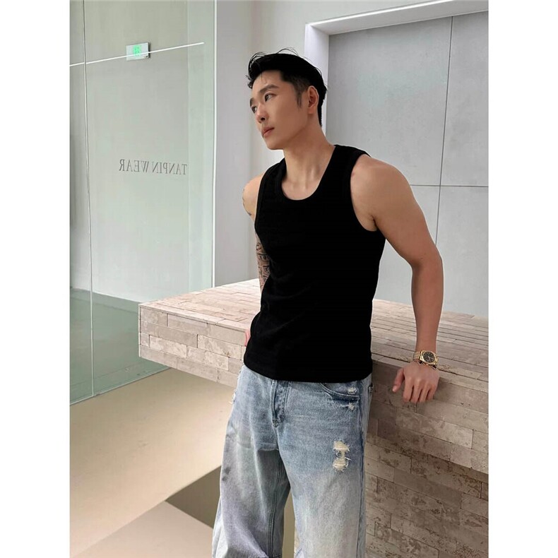 网图主推定织肌理纹路重磅背心无袖T恤男坎肩内搭上衣H1085特P23,男装背心/马甲,电商A341