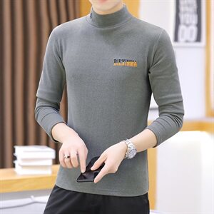 冬季半高领双面绒刺绣字母卫衣男加绒加厚保暖打底衫长袖灰331P28图片