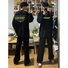 Q491-P422025美式重磅长袖T恤男女ins潮牌情侣嘻哈街头打底衫，男装T恤，星座911-1