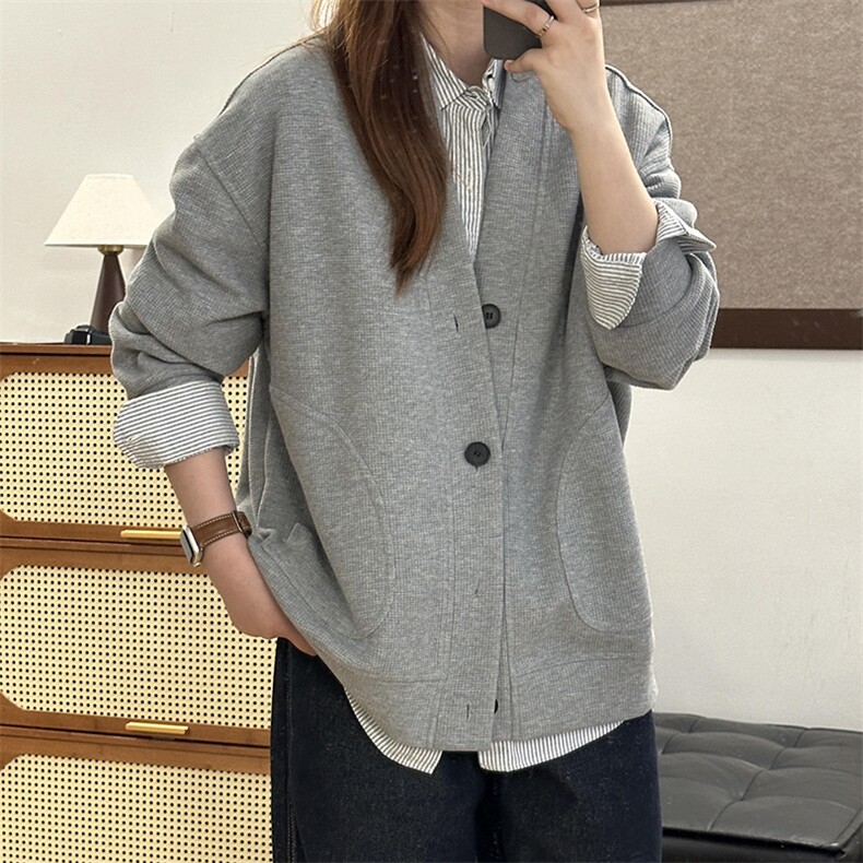 抖音得物高品质二开26春季美式潮牌宽松卫衣开衫日系肌理男女外套,女装短外套,电商A443