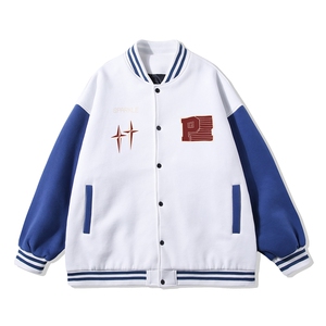白底23春季新款港风小天使印花潮牌拼接棒球服夹克外套G97P65控88图片