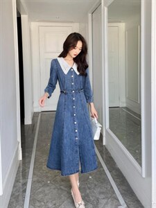 2022春装新款法式复古牛仔连衣裙,女装连衣裙,西子阁