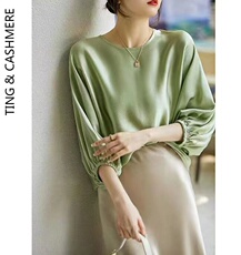 简约风高级感衬衣夏季新款仿醋酸宽松百搭蝙蝠衫七分袖小衫，女装针织衫/毛衣，众美斯特