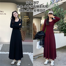 2025百搭简约小方领长袖连衣裙，女装连衣裙，东正羊绒