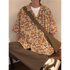 复古夏威夷碎花短袖衬衫男女夏季宽松沙滩休闲衬衣潮GCS87，男装T恤，星座208-5