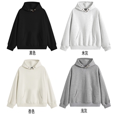 重磅65棉450克双排扣连帽卫衣纯色短宽套头外套男上衣RH5343-P47，女装短外套，星座610B-1