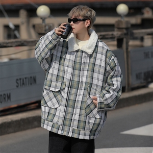 冬季美式复古羊羔毛棉服男2024新款小香风格子棉衣外套 W7964-P85图片