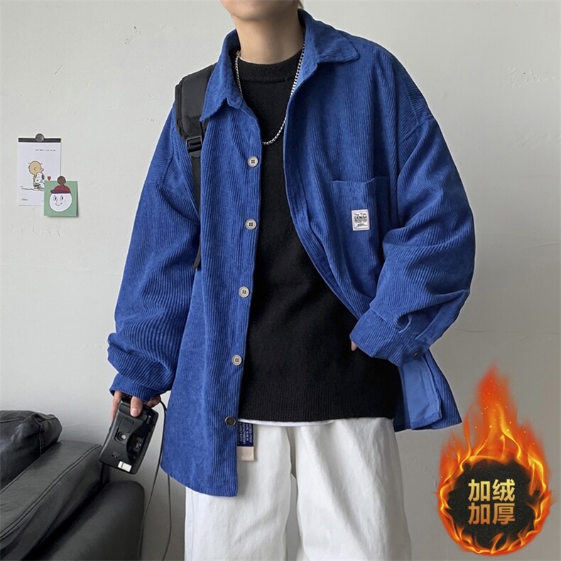 24秋冬 灯芯绒加绒加厚长袖衬衫外套港风保暖宽松男女潮 H222/P65图片