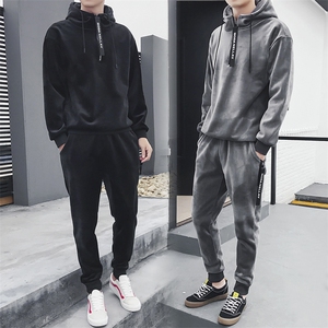 青少年金丝绒休闲运动套装男士加绒加厚卫衣冬天外套DJ911TP70图片
