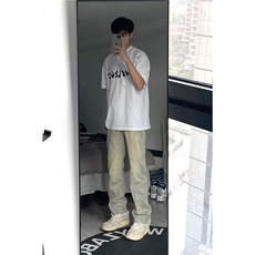 B221美式ins高街暗黑小众泥黄色休闲直筒牛仔裤LK23026-P60控78，男装牛仔裤，电商B221