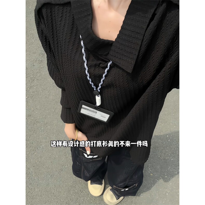 XZ809A/SYR17/特P25/控48 肌理感设计感翻领长袖POLOT恤卫衣图片