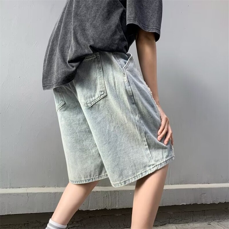 夏季港风牛仔短裤弹力腰抽绳DK783p40,男装牛仔裤,星座1013
