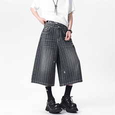 C315-Q7629微破洞风格店西服袋高品质钉扣条纹7分牛仔裤(P48X78)1，男装牛仔裤，电商C315
