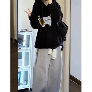 腊肠狗磅美式高街潮流绣花连帽卫衣男百搭宽松外套上衣女 WY7059图片