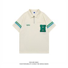 2023夏新款港风撞色印花宽松显瘦短袖T恤上衣POLO衫T2228-P58,男装T恤,星座914-3