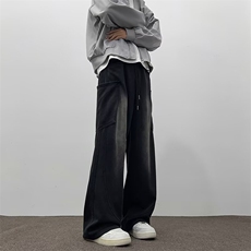 水洗纯棉休闲裤男士韩版潮流高街大口袋2024秋冬ins长裤K5885-P55，男装休闲裤，星座412-2