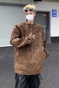 立领机车2024外套男垫肩皮衣春秋美式痞帅青铆钉复古做旧PU皮夹克图片