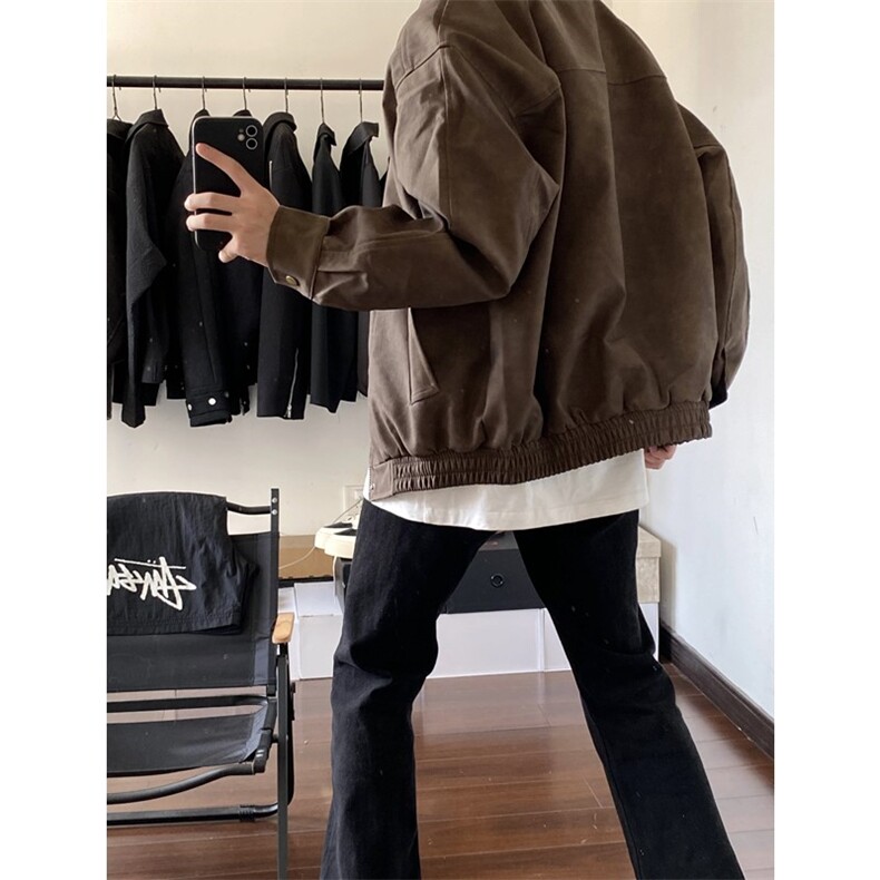 抖音PU皮夹克宽松复古纯色外套DY2407-特P80加厚2408-P90,男装夹克,星座1213