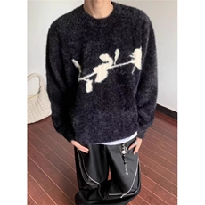 暗黑系玫瑰花仿水貂绒毛衣外套男女秋冬季宽松情侣针织衫MD50，男装针织衫/毛衣，星座1116A（原606A-3）