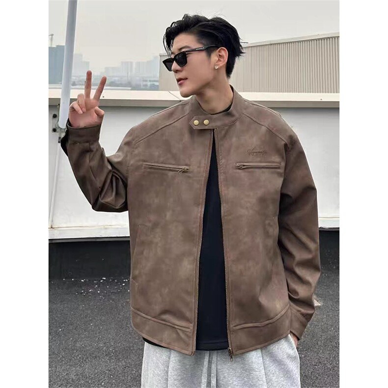 网图慎用PU皮衣外套立领机车服工装飞行员夹克XZ514-2-JK096-P90,男装夹克,星座514-2(原B239)