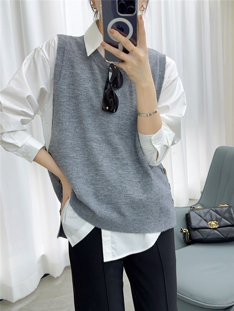 2025年秋季适中通勤马甲常规带扣马甲时尚百搭，女装马甲，沐策羊绒