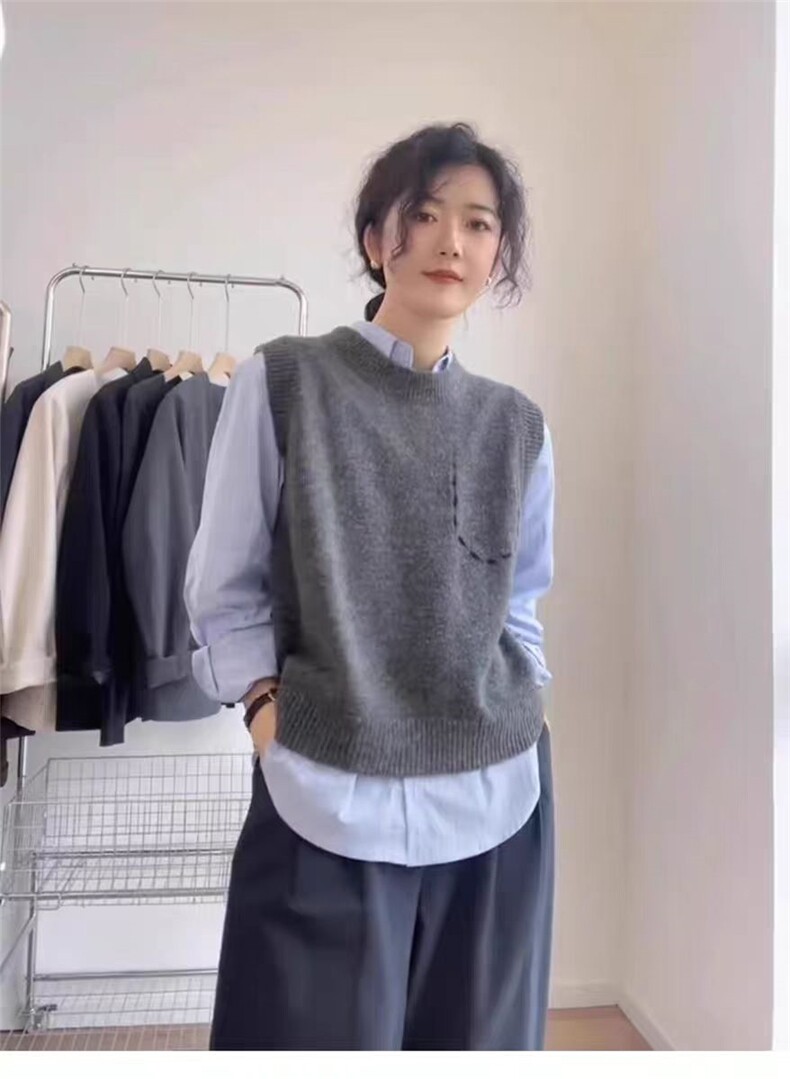 羊毛针织马甲女宽松慵懒镂空无袖毛衣坎肩背心,女装马甲,冀清阳荣
