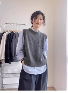 羊毛针织马甲女宽松慵懒镂空无袖毛衣坎肩背心图片